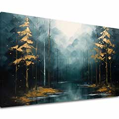 Модерна художествена живопис Златни щрихи на гората - PREMIUM ART