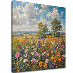 Изображение на поле с цветя върху платно Лятна поляна | Акрилни детайли