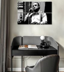 Най-великите мафиоти на платно THE GODFATHER - VITO CORLEONE с бутилка уиски 120x80 cm