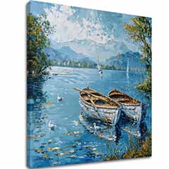 Пейзаж върху платно Пейзаж с лодки | Акрилни детайли